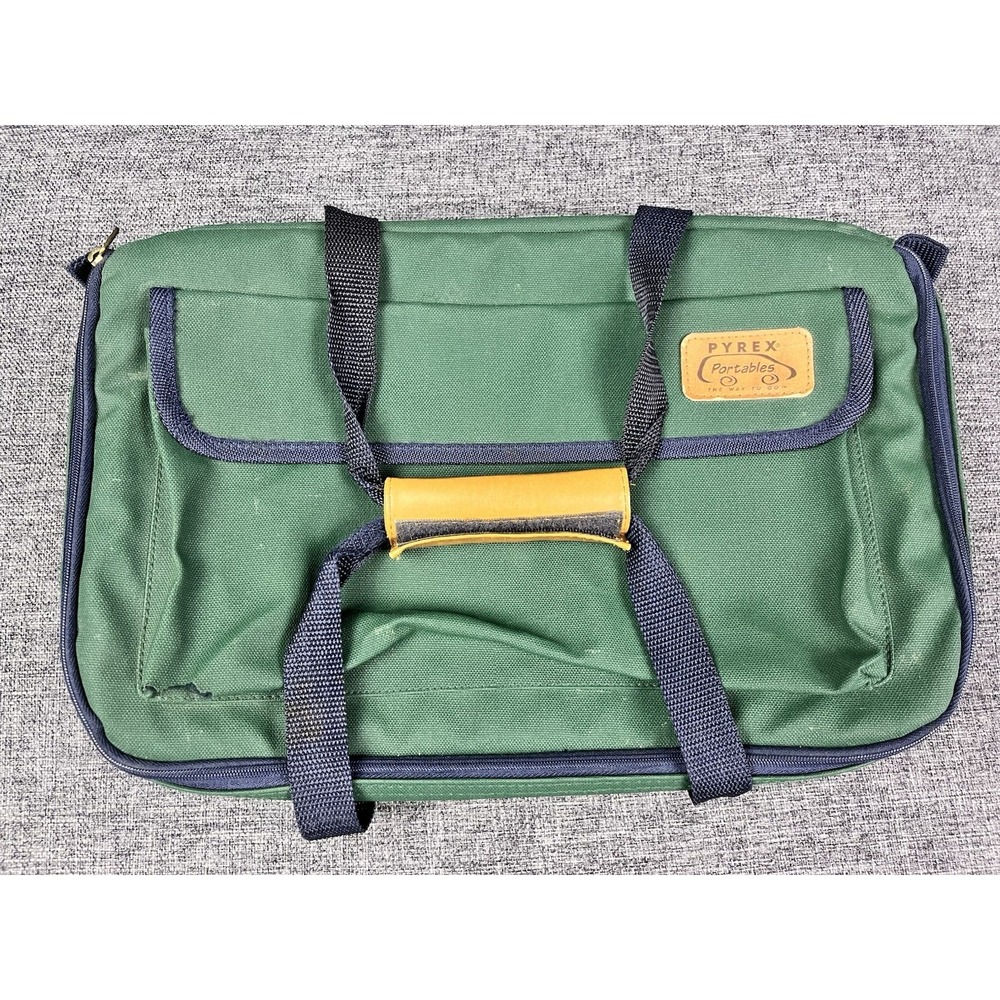 Pyrex Portables Insulated Carrier Carrying Case Bag ONLY Green /w Straps 10"x16"